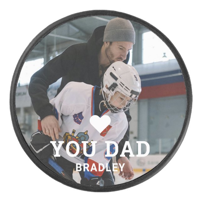 Cute Heart LOVE YOU DAD Personalized Photo Names Hockey Puck (Front)