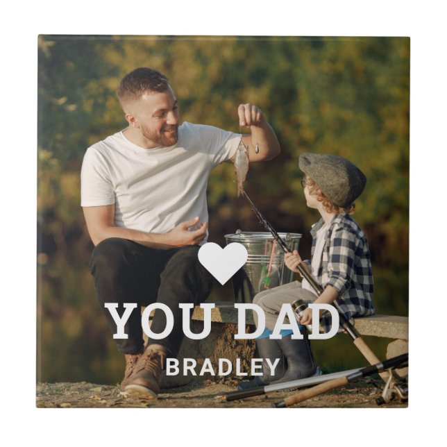 Cute HEART LOVE YOU DAD Photo Names Tile (Front)