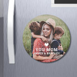 Cute HEART LOVE YOU MOM Mother's Day Magnet<br><div class="desc">Cute HEART LOVE YOU MOM Mother's Day Magnets features your favourite photo with the text "(love heart) you Mum" in modern white script with your names below. Personalise by editing the text in the text box provided and adding your own picture. Designed by ©2022 Evco Studio www.zazzle.com/store/evcostudio</div>