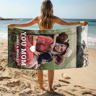 Cute HEART LOVE YOU MOM Mother's Day Photo Beach Towel