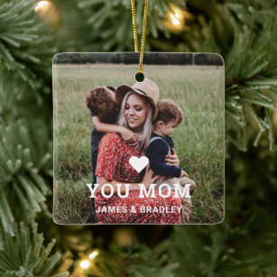 Cute HEART LOVE YOU MOM Mother's Day Photo Ceramic Ornament