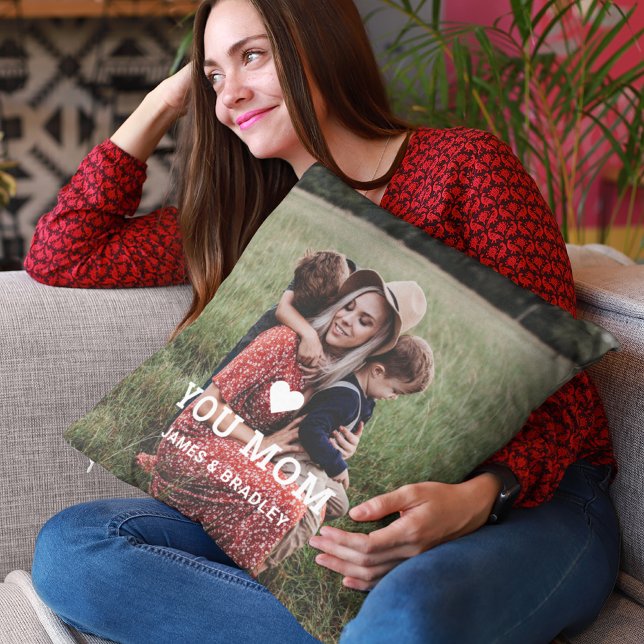 Cute HEART LOVE YOU MOM Mother's Day Photo Cushion (Creator Uploaded)