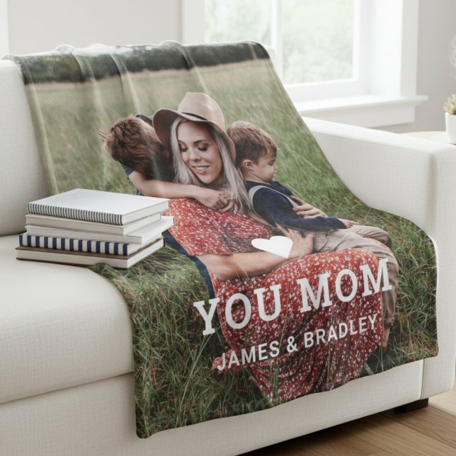 Cute HEART LOVE YOU MOM Mother's Day Photo Fleece Blanket (Creator Uploaded)