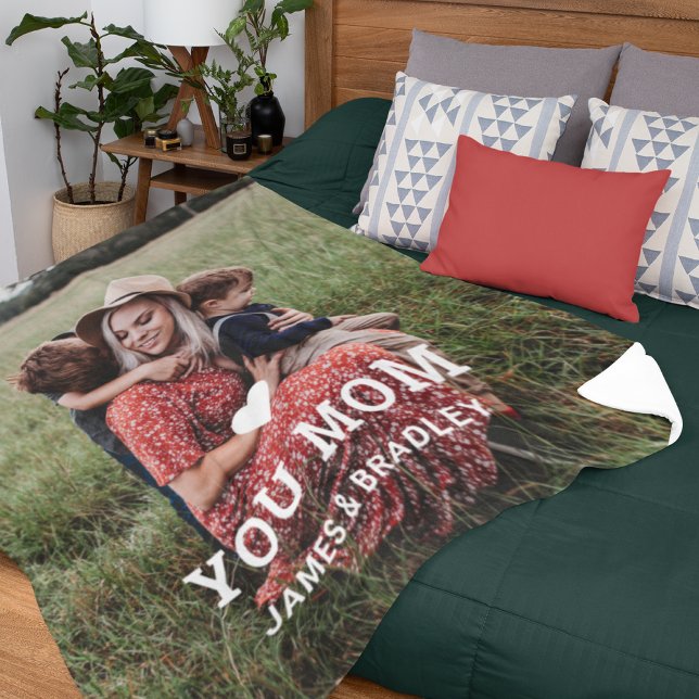 Cute HEART LOVE YOU MOM Mother's Day Photo Fleece Blanket (Creator Uploaded)