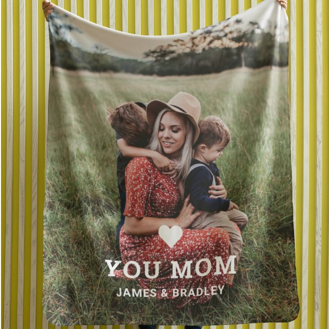 Cute HEART LOVE YOU MOM Mother's Day Photo Fleece Blanket (Creator Uploaded)