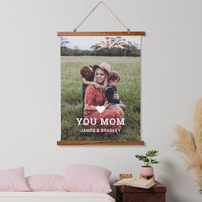 Cute HEART LOVE YOU MOM Mother's Day Photo Hanging Tapestry (Bedroom)