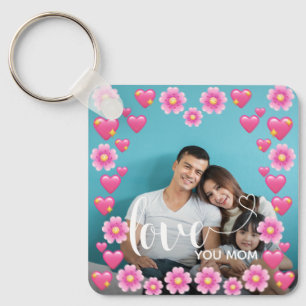 Cute HEART LOVE YOU MOM Mother's Day Photo Key Ring