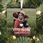 Cute HEART LOVE YOU MOM Mother's Day Photo Metal Tree Decoration<br><div class="desc">Cute Heart Love You Mum Mother's Day Photo Christmas Ornament features your favourite photo with the text "(love heart) you Mum" in modern white script with your names below. Personalise by editing the text in the text box provided and adding your own picture. Designed by ©Evco Studio www.zazzle.com/store/evcostudio</div>
