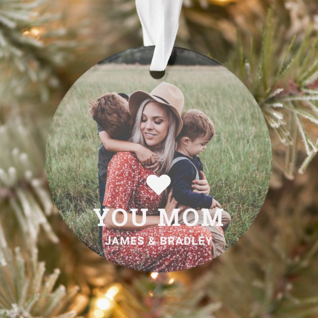 Cute HEART LOVE YOU MOM Mother's Day Photo Ornament (Tree)