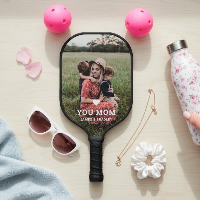 Cute HEART LOVE YOU MOM Mother's Day Photo Pickleball Paddle (Creator Uploaded)