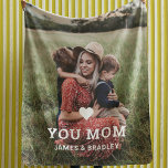 Cute HEART LOVE YOU MOM Mother's Day Photo Sherpa Blanket<br><div class="desc">Cute Heart Love You Mum Mother's Day Photo Sherpa Blanket features your favourite photo with the text "(love heart) you Mum" in modern white script with your names below. Personalise by editing the text in the text box provided and adding your own picture. Designed by ©Evco Studio www.zazzle.com/store/evcostudio</div>