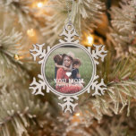 Cute HEART LOVE YOU MOM Mother's Day Photo  Snowflake Pewter Christmas Ornament<br><div class="desc">Cute Heart Love You Mum Mother's Day Photo Christmas Ornament features your favourite photo with the text "(love heart) you Mum" in modern white script with your names below. Personalise by editing the text in the text box provided and adding your own picture. Designed by ©2024 Evco Studio www.zazzle.com/store/evcostudio</div>
