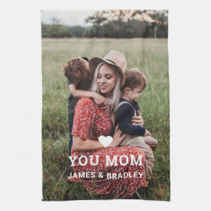 Cute HEART LOVE YOU MOM Mother's Day Photo Tea Towel