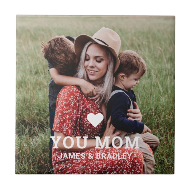 Cute HEART LOVE YOU MOM Mother's Day Photo Tile (Front)
