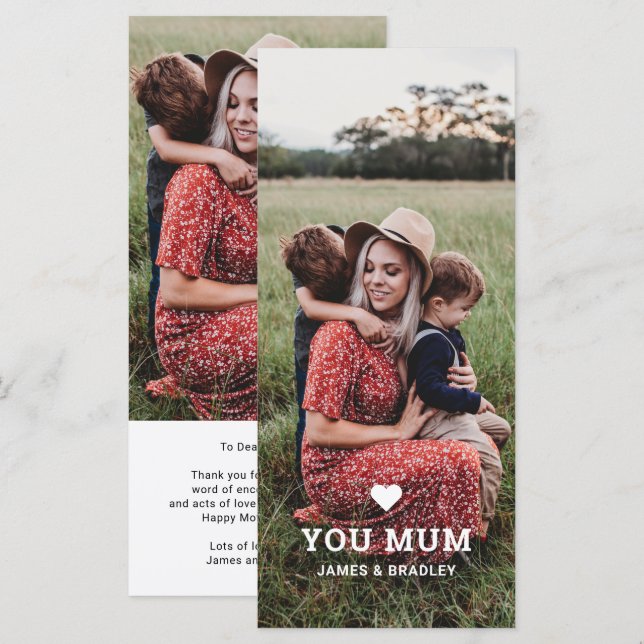 Cute HEART LOVE YOU MUM Mother's Day Photo Card (Front/Back)