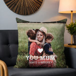 Cute HEART LOVE YOU MUM Mother's Day Photo Cushion<br><div class="desc">Cute Heart Love You Mum Mother's Day Photo Throw Pillow features your favourite photo with the text "(love heart) you Mum" in modern white script with your names below. Personalise by editing the text in the text box provided and adding your own picture. Designed by ©2022 Evco Studio www.zazzle.com/store/evcostudio</div>