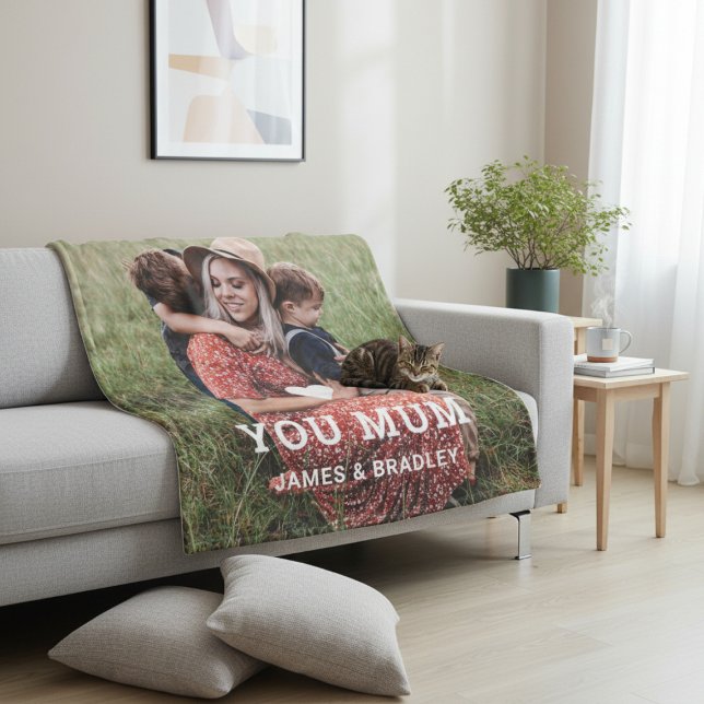 Cute HEART LOVE YOU MUM Mother's Day Photo Fleece Blanket (Creator Uploaded)