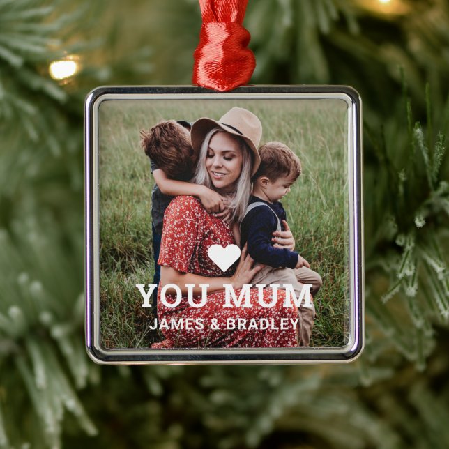 Cute Heart Love You Mum Mother's Day Photo Metal Tree Decoration (Tree)