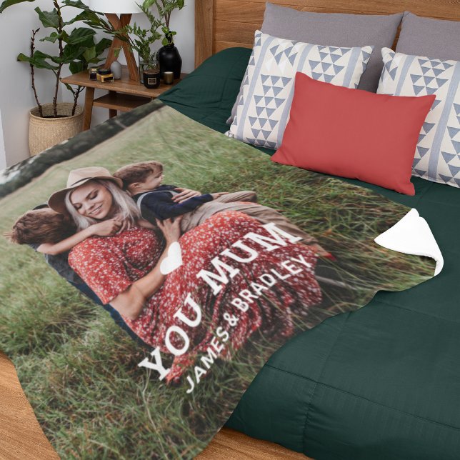 Cute HEART LOVE YOU MUM Mother's Day Photo Sherpa Blanket (Creator Uploaded)