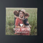 Cute Heart Love You Mum Mother's Day Photo Tapestry<br><div class="desc">Cute Heart Love You Mum Mother's Day Photo Tapestry features your favourite photo with the text "(love heart) you Mum" in modern white script with your names below. Personalise by editing the text in the text box provided and adding your own picture. Perfect for Christmas, birthday and Mother's Day gifts....</div>