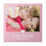 Cute Heart Love You Mum Mother's Day Photo Tile<br><div class="desc">Cute Heart Love You Mum Mother's Day Photo Decorative Tiles features your favourite photo with the text "(love heart) you Mum" in modern white script with your names below on a pink background. Personalise by editing the text in the text box provided and adding your own picture. Makes the perfect...</div>