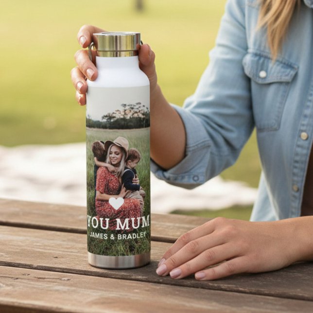 Cute Heart Love You Mum Mother's Day Photo Water Bottle (Creator Uploaded)
