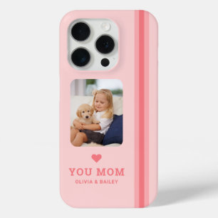 Cute Heart Love You Mum Pink Stripes iPhone 15 Pro Case