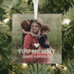 Cute Heart Love You Mummy Mother's Day Photo Glass Tree Decoration<br><div class="desc">Cute Heart Love You Mummy Mother's Day Photo Ornaments features your favourite photo with the text "(love heart) you Mummy" in modern white script with your names below. Personalise by editing the text in the text box provided and adding your own picture. Makes the perfect personalised gift for mum for...</div>