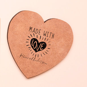 Cute Heart Made With Love & Name Script Rubber Stamp