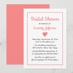 Cute Heart Minimalist Pink Bridal Shower Invitation
