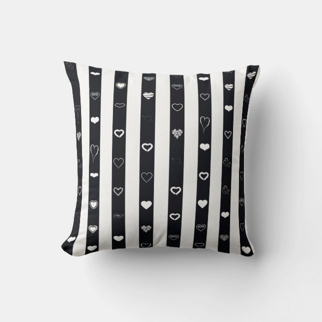 Cute Heart Modern Black Stripe Cushion (Front)