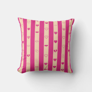 Cute Heart Modern Hot Pink Stripe Cushion