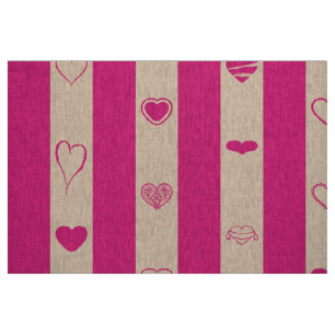 Cute Heart Modern Hot Pink Stripe Fabric