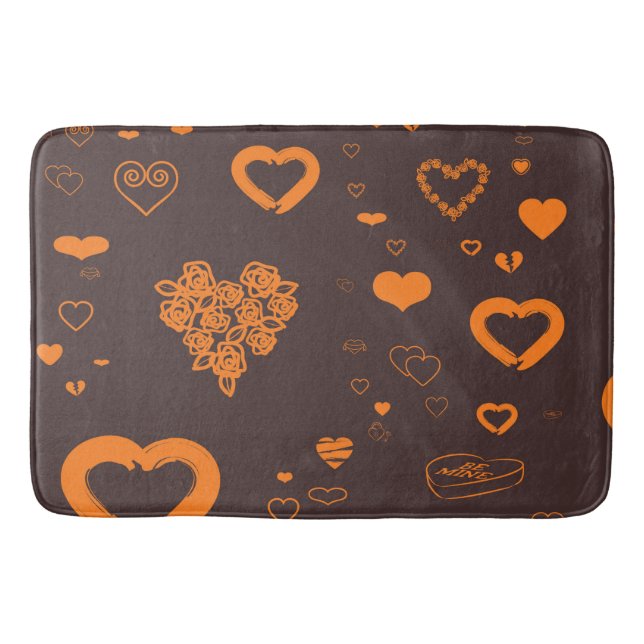 Cute Heart Modern Orange Pattern Bath Mat (Front)