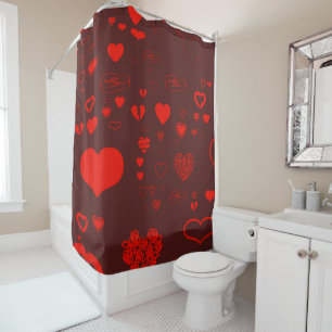 Cute Heart Modern Orange Red Shower Curtain