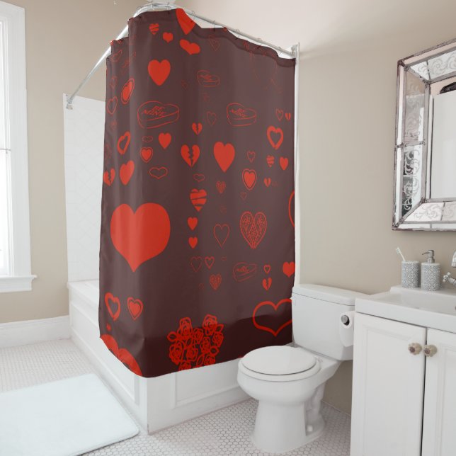 Cute Heart Modern Orange Red Shower Curtain (In Situ)