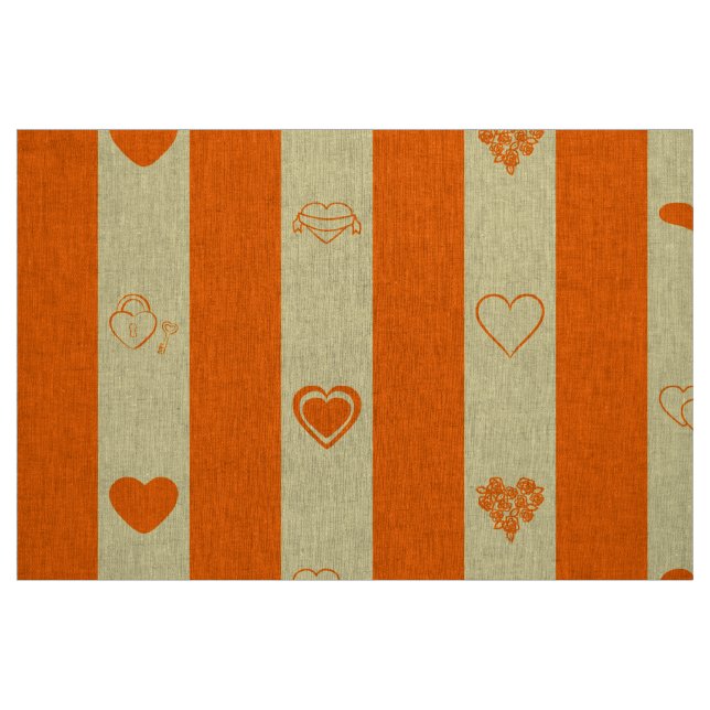 Cute Heart Modern Orange Stripe Fabric (Fat Quarter)