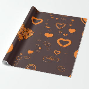 Cute Heart Modern Orange Wrapping Paper