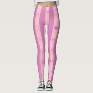 Cute Heart Modern Pink Purple Stripe Leggings