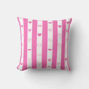 Cute Heart Modern Pink Stripe Cushion