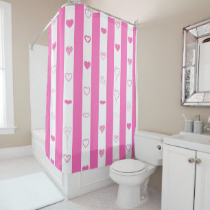 Cute Heart Modern Pink Stripe Shower Curtain