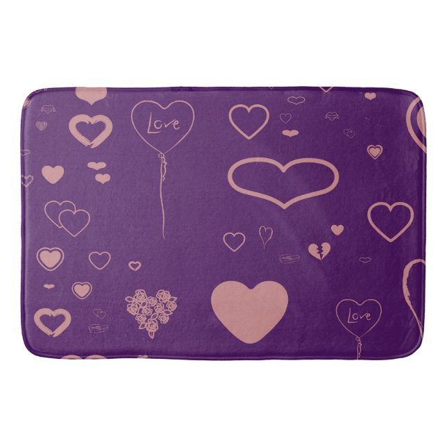 Cute Heart Modern Purple Pink Pattern Bath Mat (Front)