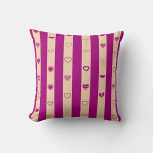 Cute Heart Modern Royal Fuchsia Stripe Cushion