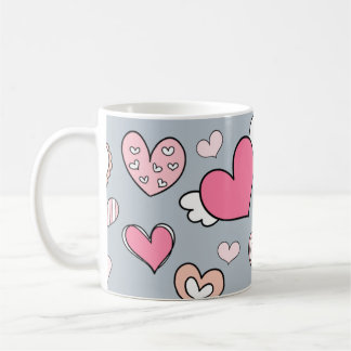 Cute heart motifs on grey coffee mug
