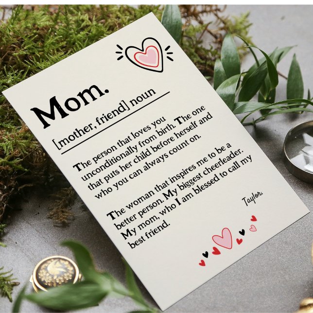 Cute Heart Mum Dictionary Mother's Day Holiday Card (Cute Heart Mom Dictionary Mother's Day Coffee Mug)