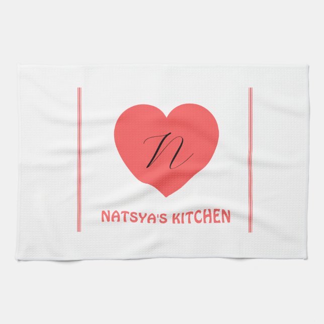 cute heart name initial stylish tea towel (Horizontal)