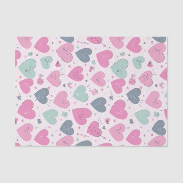 Cute Heart Pastel Colour Pattern Valentine's Day Tissue Paper (Front)