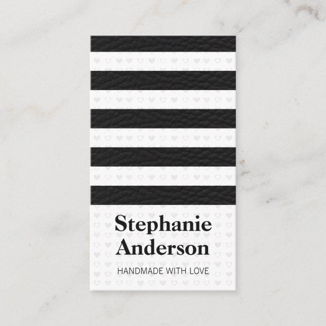 Cute Heart Pattern Leather Stripes Business Card (Front)