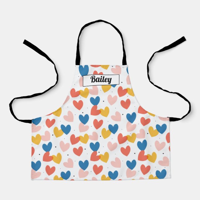 Cute Heart Pattern Personalised Name Apron (Front)