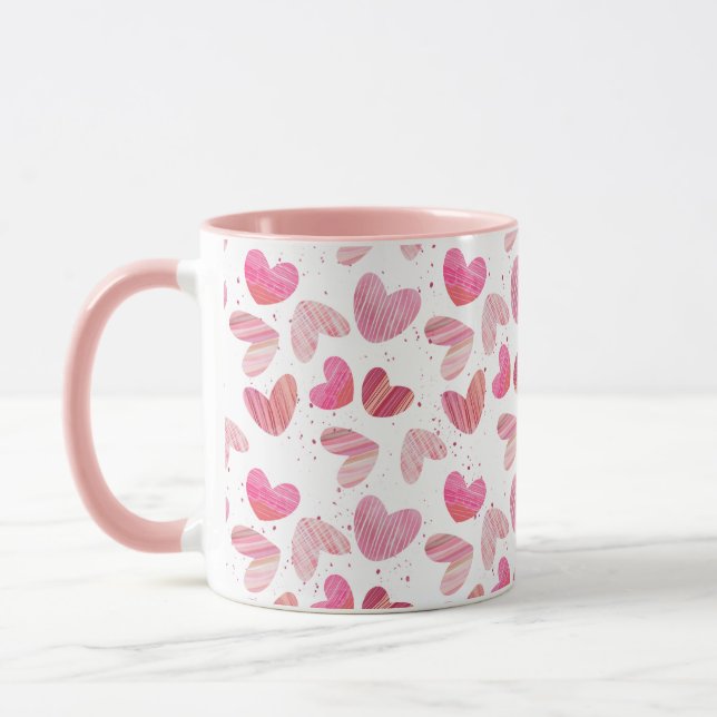 Cute Heart Pattern Pink & Red  Mug (Left)